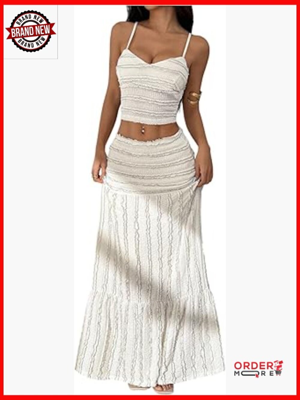 2 Piece Skirt Set Ruffle Crop Top Maxi Skirt Matching Outfits